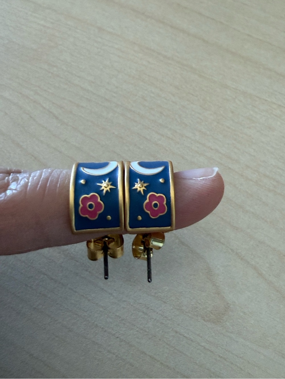 Madewell Gold Huggie Earrings with Night Blue Sky and Florals - Picture 2 of 4